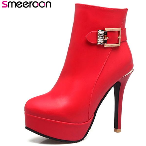 smeeroon autumn winter boots zip+buckle platform shoes ankle boots for women super high heels women big size 33-43, Black 
smeeroon autumn winter boots zip+buckle platform shoes ankle boots for women super high heels women big size 33-43, Black