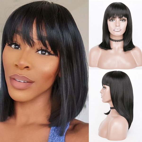 14'' black short synthetic straight bob wig with bangs baby hair heat resistant fiber synthetic wigs for women short pixie cut wig
14'' black short synthetic straight bob wig with bangs baby hair heat resistant fiber synthetic wigs for women short pixie cut wig