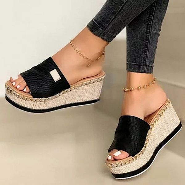 women slippers thick wedge bottom summer casual beach muffin slip on platform ladies sandals dress party peep toe female sandals, Black
women slippers thick wedge bottom summer casual beach muffin slip on platform ladies sandals dress party peep toe female sandals, Black