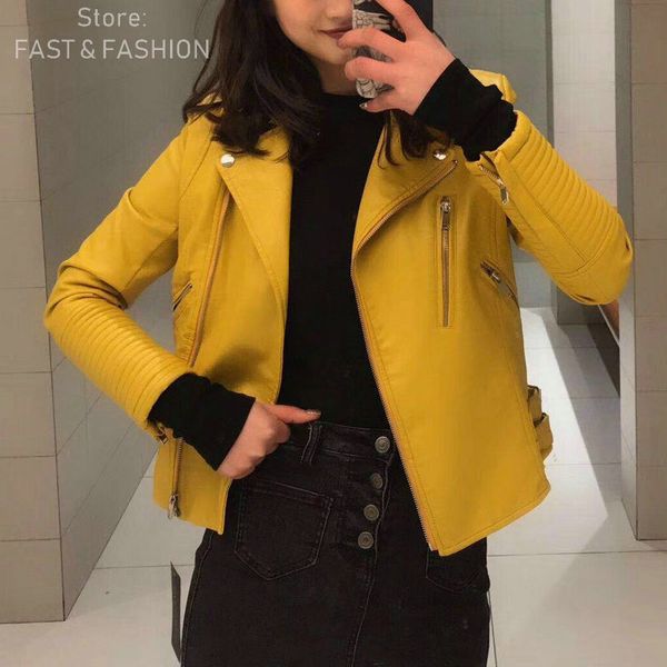 2019 new fashion women casual faux soft leather jackets ladies autumn winter pu yellow matte zippers coats motorcycle outerwear, Black
2019 new fashion women casual faux soft leather jackets ladies autumn winter pu yellow matte zippers coats motorcycle outerwear, Black