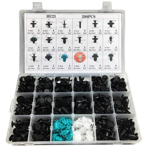 299pcs/set 18 size auto car fastener clips push pin rivet trim clip panel body interior assortment with box
299pcs/set 18 size auto car fastener clips push pin rivet trim clip panel body interior assortment with box
