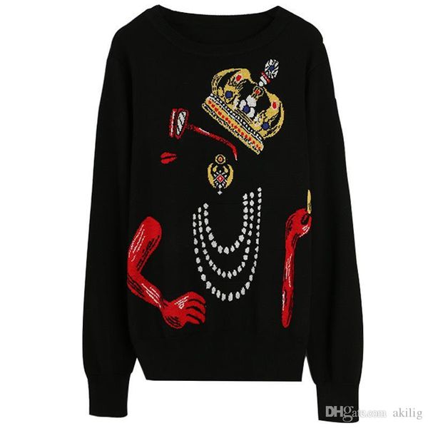 autumn new women's turtleneck long sleeve crown embroidered black round neck knit women winter clothes knit sweater women, White;black
autumn new women's turtleneck long sleeve crown embroidered black round neck knit women winter clothes knit sweater women, White;black