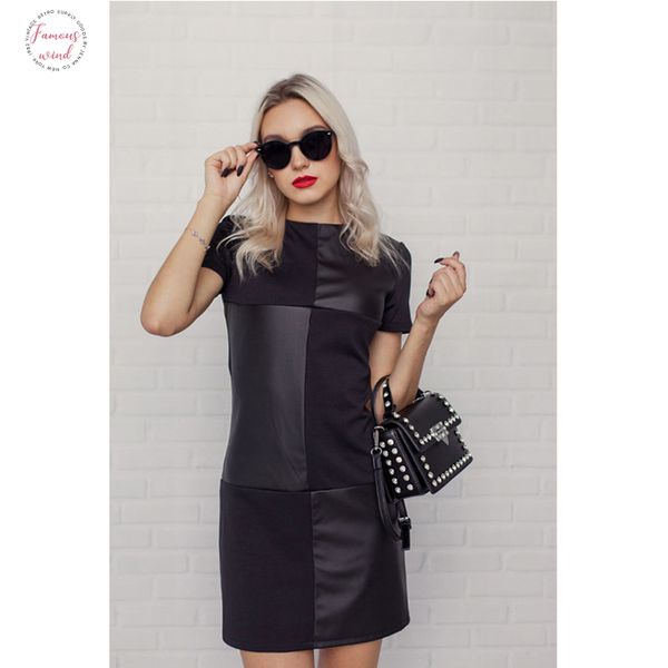 women vintage leather patchwork elegant office long sleeve o neck solid casual mini dress 2020 winter new fashion dress, Black;gray
women vintage leather patchwork elegant office long sleeve o neck solid casual mini dress 2020 winter new fashion dress, Black;gray