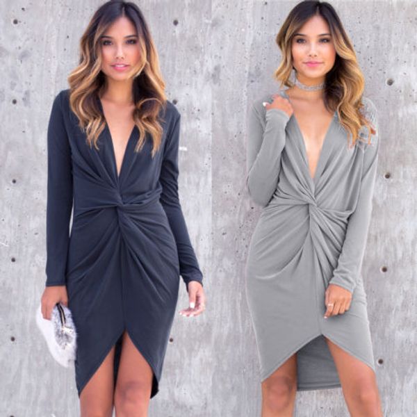 women irregular dress long sleeve loose party evening solid about knee v-neck mini vestidos, Black;gray
women irregular dress long sleeve loose party evening solid about knee v-neck mini vestidos, Black;gray