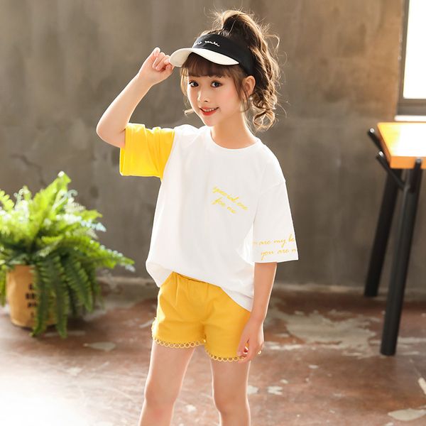 girls sports clothing set summer casual t shirt + shorts yellow kids children clothing suit, White
girls sports clothing set summer casual t shirt + shorts yellow kids children clothing suit, White