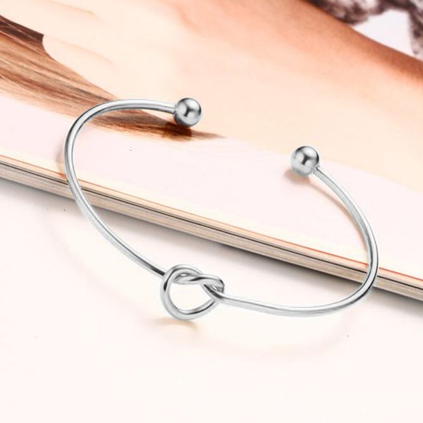 

women knoted cuff bracelet bangle silver gold tone open cuff bracelet stainles steel open closure, White