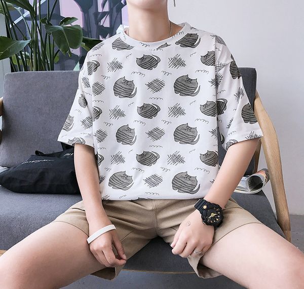summer new style cartoon printed men's short-sleeved t-shirt korean-style trend loose-fit teenager half sleeve half-sleeve shirt, White;black
summer new style cartoon printed men's short-sleeved t-shirt korean-style trend loose-fit teenager half sleeve half-sleeve shirt, White;black
