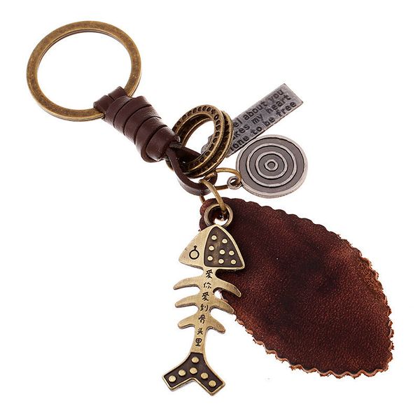 simple vintage woven leather alloy fish bones pendant keychain women men's fashion backpack car key jewelry accessories p128, Silver
simple vintage woven leather alloy fish bones pendant keychain women men's fashion backpack car key jewelry accessories p128, Silver