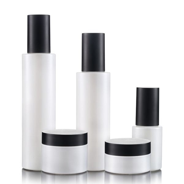 30g 50g glass bottle black lid glass jar empty 30ml pump bottle refillable cosmetic packaging container f2756