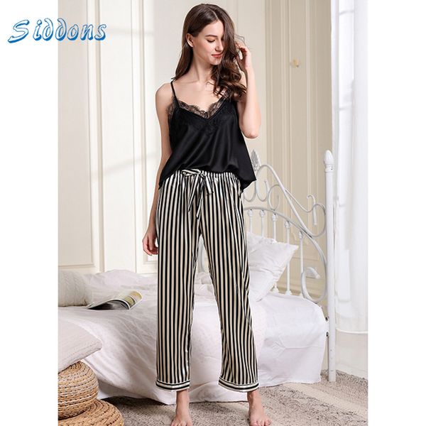 siddons summer new women's sleepwear satin pajama set black lace v-neck pyjamas pants cute cami and longs soft nighty, Black;red
siddons summer new women's sleepwear satin pajama set black lace v-neck pyjamas pants cute cami and longs soft nighty, Black;red