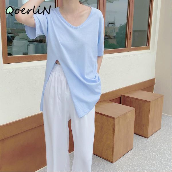 2020 summer new split v-neck short sleeve t-shirt female solid thin shirt loose casual girls hollow out street wear tees, White
2020 summer new split v-neck short sleeve t-shirt female solid thin shirt loose casual girls hollow out street wear tees, White