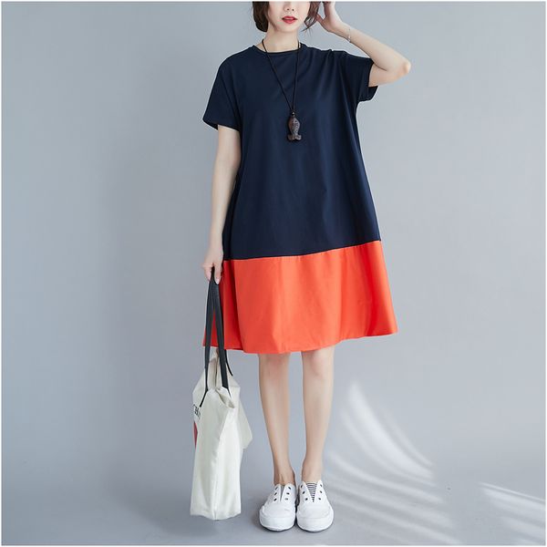 dress women large size short sleeve stitching fake two-piece contrasting color o-neck female clothes loose slimming women dress, Black;gray
dress women large size short sleeve stitching fake two-piece contrasting color o-neck female clothes loose slimming women dress, Black;gray
