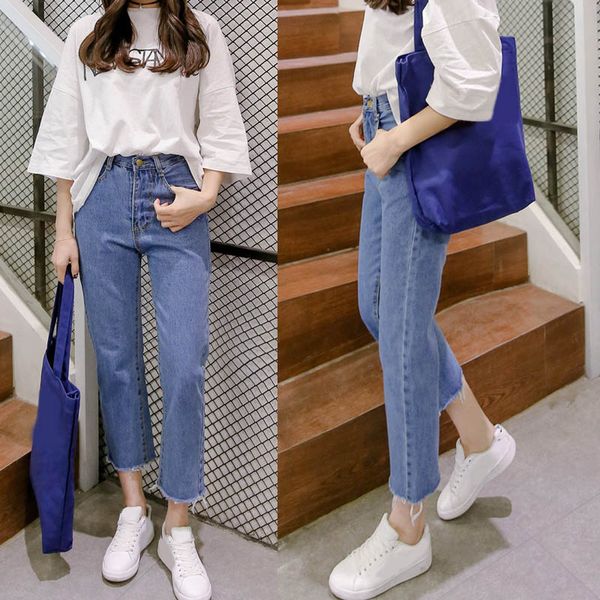 cotton washed jeans for women high waist loose jeans 2019 autumn winter ankle length trousers pencil pants, Blue
cotton washed jeans for women high waist loose jeans 2019 autumn winter ankle length trousers pencil pants, Blue
