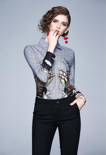 europe's new temperament print fashion lapel shirt, White
europe's new temperament print fashion lapel shirt, White