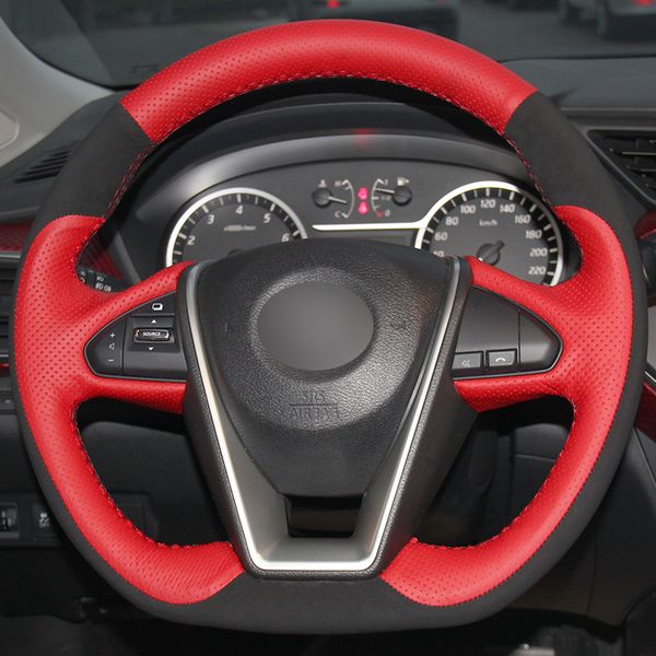 red natural leather black suede car steering wheel cover for nissan lannia 2015 maxima 2016
red natural leather black suede car steering wheel cover for nissan lannia 2015 maxima 2016