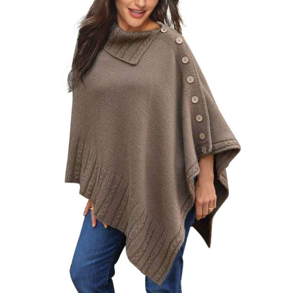 autumn winter women cloak sweaters casual loose pullover new irregular hem button down solid color fashion, White;black
autumn winter women cloak sweaters casual loose pullover new irregular hem button down solid color fashion, White;black
