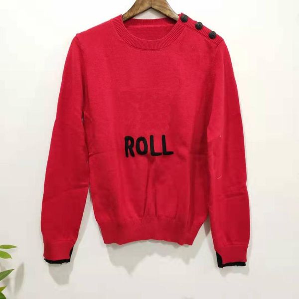 women's knitted sweater embroidery letter long sleeve o-neck red pullover with button decoration 2019 new, Black
women's knitted sweater embroidery letter long sleeve o-neck red pullover with button decoration 2019 new, Black