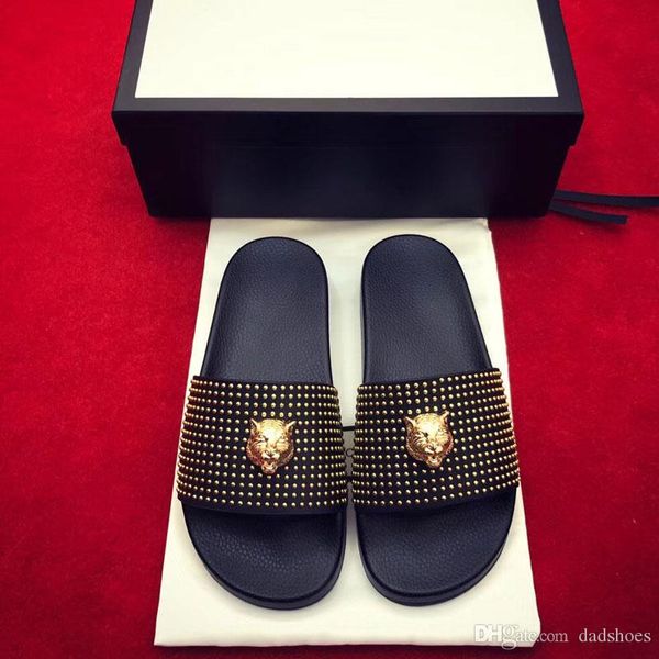 2018 new fashion men's rivets causal anti-skid summer beach sandals couple cowhide metal buckle leopard head series women designer slip, Black
2018 new fashion men's rivets causal anti-skid summer beach sandals couple cowhide metal buckle leopard head series women designer slip, Black