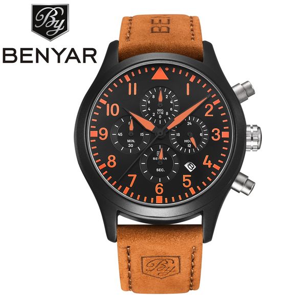 benyar multifunction chronograph watch men sport watch waterproof genuine leather quartz men wrist male clock, Slivery;brown
benyar multifunction chronograph watch men sport watch waterproof genuine leather quartz men wrist male clock, Slivery;brown