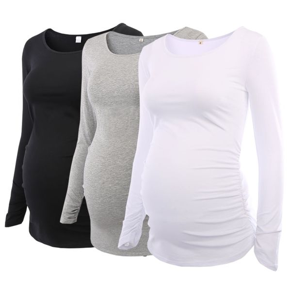 pack of 3pcs women's maternity tunic mama clothes flattering side ruched long sleeve scoop neck pregnancy t-shirt, White
pack of 3pcs women's maternity tunic mama clothes flattering side ruched long sleeve scoop neck pregnancy t-shirt, White