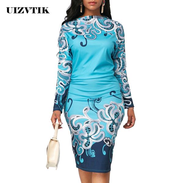 autumn winter dress women 2019 casual plus size floral print office bodycon dresses vintage elegant elasticity long party dress, Black;gray 
autumn winter dress women 2019 casual plus size floral print office bodycon dresses vintage elegant elasticity long party dress, Black;gray