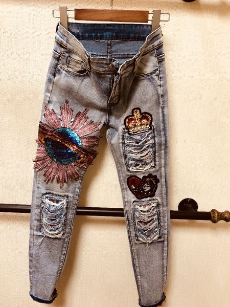 european style sequined jeans women new fashion embroidery flower slim pencil pants casual ladies jeans trousers femme vestidos, Blue
european style sequined jeans women new fashion embroidery flower slim pencil pants casual ladies jeans trousers femme vestidos, Blue