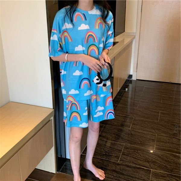 2020 rainbow printing home pajamas loose round collar all-match short-sleeved pajamas home clothes set 17114, Blue;red
2020 rainbow printing home pajamas loose round collar all-match short-sleeved pajamas home clothes set 17114, Blue;red