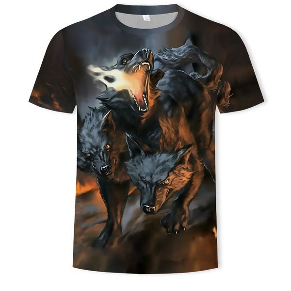 mens designer wolf 3d digital printing short sleeve t-shirt, White;black 
mens designer wolf 3d digital printing short sleeve t-shirt, White;black
