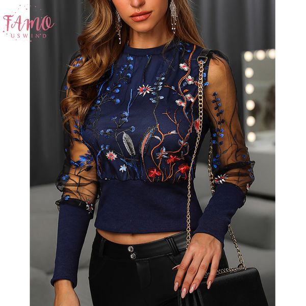 2020 new fashion women blouses floral embroidery long sleeve round neck sheer mesh insert blouse, White
2020 new fashion women blouses floral embroidery long sleeve round neck sheer mesh insert blouse, White