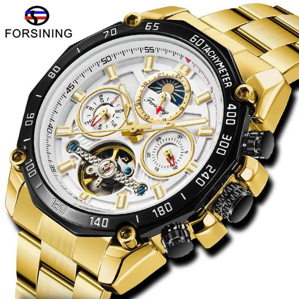 forsining golden men automatic mechanical watch moon phase date sport stainless steel waterproof clock montre homme, Slivery;brown
forsining golden men automatic mechanical watch moon phase date sport stainless steel waterproof clock montre homme, Slivery;brown