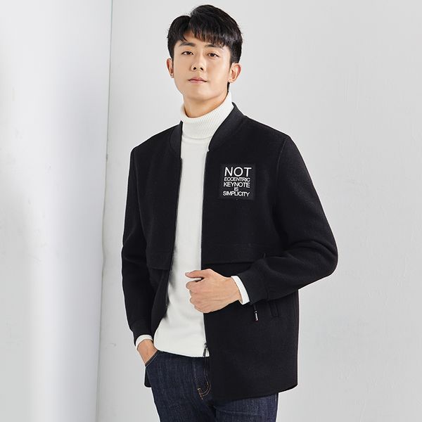 ptslan men genuine wool jacket woolen overcoat, Black