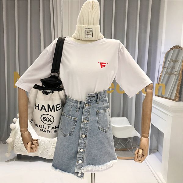2020 summer two piece skirts set women casual women's extended t-shirt with short sleeve+denim skirts buttons above knee, mini, White
2020 summer two piece skirts set women casual women's extended t-shirt with short sleeve+denim skirts buttons above knee, mini, White