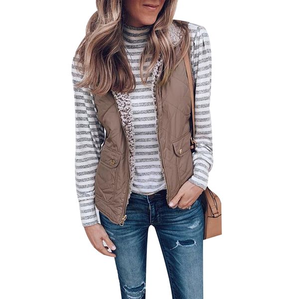 2019 autumn womens warm sherpa fleece zip up reversible vest female sleeveless lightweight fashion jacket outwear with pockets, Black;white
2019 autumn womens warm sherpa fleece zip up reversible vest female sleeveless lightweight fashion jacket outwear with pockets, Black;white