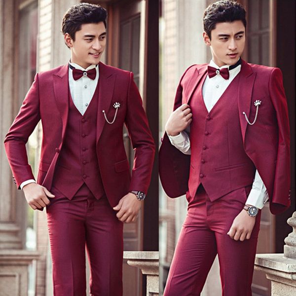 handsome burgundy groom wedding tuxedos 3 pieces one button mens designer jackets formal men blazer, Black;gray
handsome burgundy groom wedding tuxedos 3 pieces one button mens designer jackets formal men blazer, Black;gray