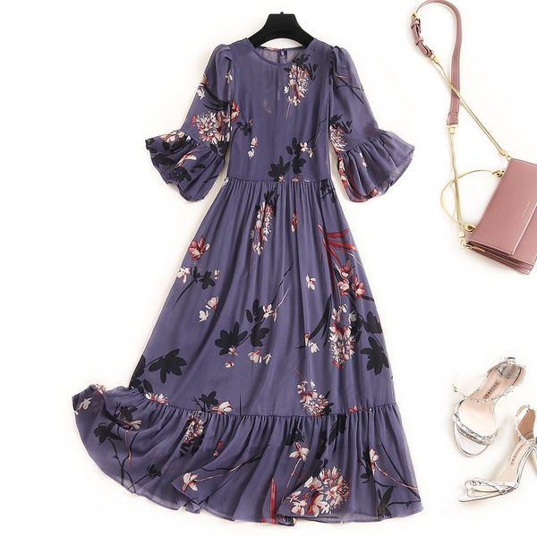 women 3/4 sleeve elegant chiffon dress summer 2020 floral print a-line ruffles hem designer dresses purple, Black;gray
women 3/4 sleeve elegant chiffon dress summer 2020 floral print a-line ruffles hem designer dresses purple, Black;gray