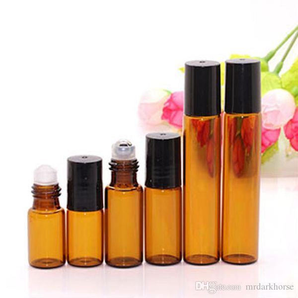 Refillable Amber 3ml 5ml 10ml Roll On Bottles For Fragrance Perfume Essential Oil Bottle With Steel Metal Roller Ball Ing