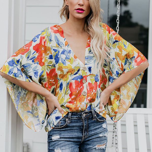 colorful print chiffon blouse women summer batwing sleeve v neck casual women loose streetwear clothes shirt female, White
colorful print chiffon blouse women summer batwing sleeve v neck casual women loose streetwear clothes shirt female, White