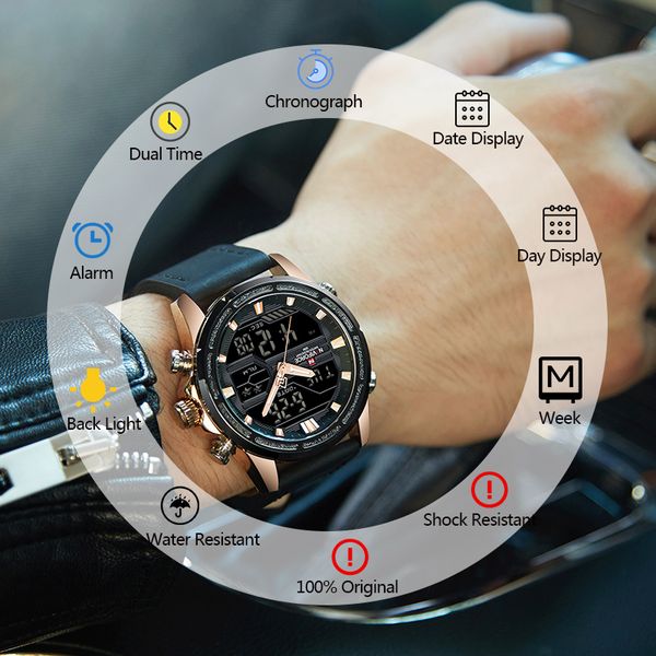 naviforce men big dial watch fashion sports watches men's led digital quartz male clock leather waterproof wrist watch, Slivery;brown
naviforce men big dial watch fashion sports watches men's led digital quartz male clock leather waterproof wrist watch, Slivery;brown