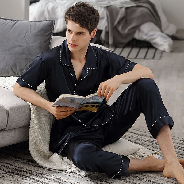 man's pajamas summer ice silk short-sleeve long pants two-piece sets silk satin thin style sleepwear male navy blue x90010, Black;brown
man's pajamas summer ice silk short-sleeve long pants two-piece sets silk satin thin style sleepwear male navy blue x90010, Black;brown