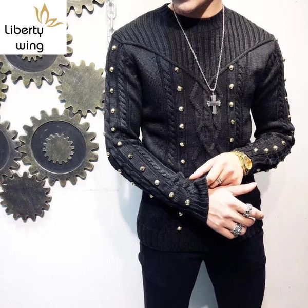 winter mens rivets pullover sueter masculino slim fit knitted sweaters long sleeve black jacquard weave jumper sweater, White;black
winter mens rivets pullover sueter masculino slim fit knitted sweaters long sleeve black jacquard weave jumper sweater, White;black