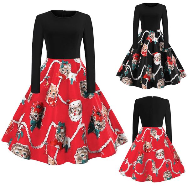 christmas women long sleeve cats print vintage evening party dress flare dress christmas party vestidos, Black;gray
christmas women long sleeve cats print vintage evening party dress flare dress christmas party vestidos, Black;gray