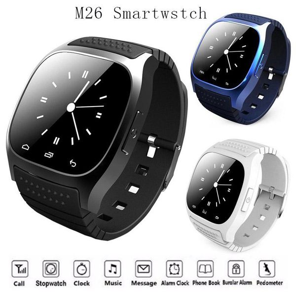 trend waterproof smartwatches m26 bluetooth smart watch with led alitmeter music player pedometer for apple ios android smart phone