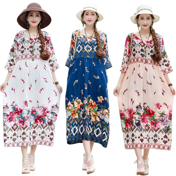 summer dresses chinese style cotton linen loose plus size floral print china 2019 new lady women casual beach wear midi dress, Black;gray
summer dresses chinese style cotton linen loose plus size floral print china 2019 new lady women casual beach wear midi dress, Black;gray