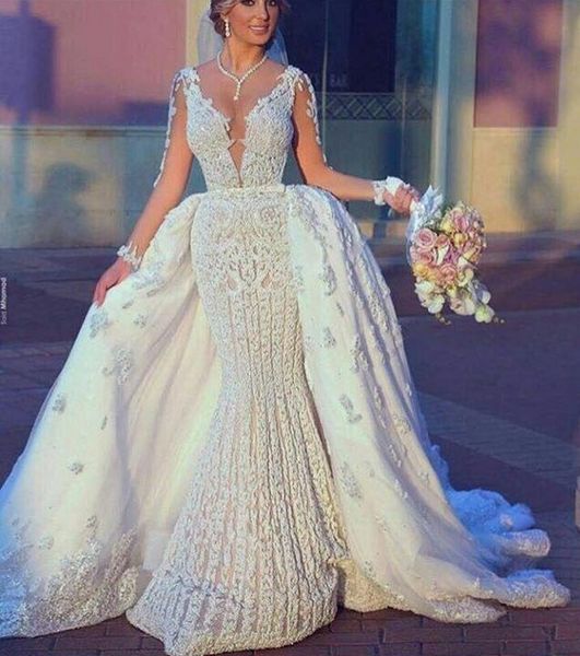 new luxury arabic ball gown wedding dresses with detachable train long sleeves lace beading puffy chapel train plus size bridal gowns, White
new luxury arabic ball gown wedding dresses with detachable train long sleeves lace beading puffy chapel train plus size bridal gowns, White