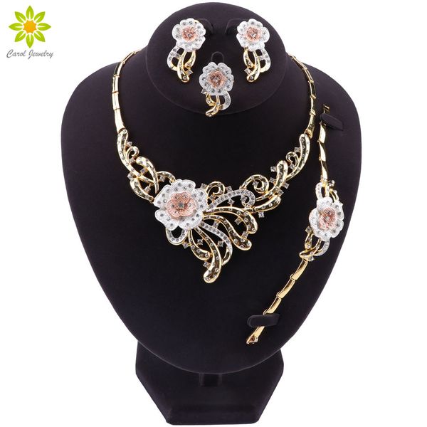 fashion elegant flower shaped necklace earrings jewelry sets luxury multi-color crystal dubai bride wedding jewelry accessories, Silver
fashion elegant flower shaped necklace earrings jewelry sets luxury multi-color crystal dubai bride wedding jewelry accessories, Silver