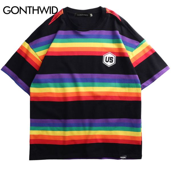 gonthwid hip hop rainbow striped t shirts harajuku casual streetwear tees mens 2019 summer short sleeve cotton tshirts male, White;black
gonthwid hip hop rainbow striped t shirts harajuku casual streetwear tees mens 2019 summer short sleeve cotton tshirts male, White;black