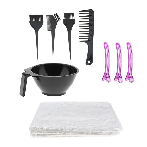 pro sectioning hair tint kit mixing bowl comb hari clip & 100 hair cape