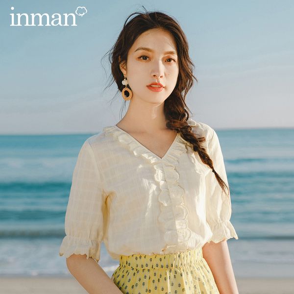 inman 2020 summer new arrival v-neck splicing embroidered lace short sleeve blouse, White
inman 2020 summer new arrival v-neck splicing embroidered lace short sleeve blouse, White