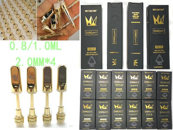 НА СКЛАДЕ Западное побережье Curepen Vape Керамические картриджи упаковки Пустые 0,8 / 1,0 мл тележках Испаритель густое масло Атомайзер 510 темы E Сигареты