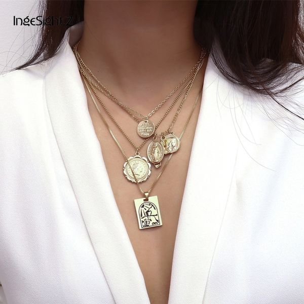 ingesight.z vintage 4 set separable chain multi layer pendant choker necklaces virgin mary jesus cross totem square jewelry gift t190702, Silver
ingesight.z vintage 4 set separable chain multi layer pendant choker necklaces virgin mary jesus cross totem square jewelry gift t190702, Silver